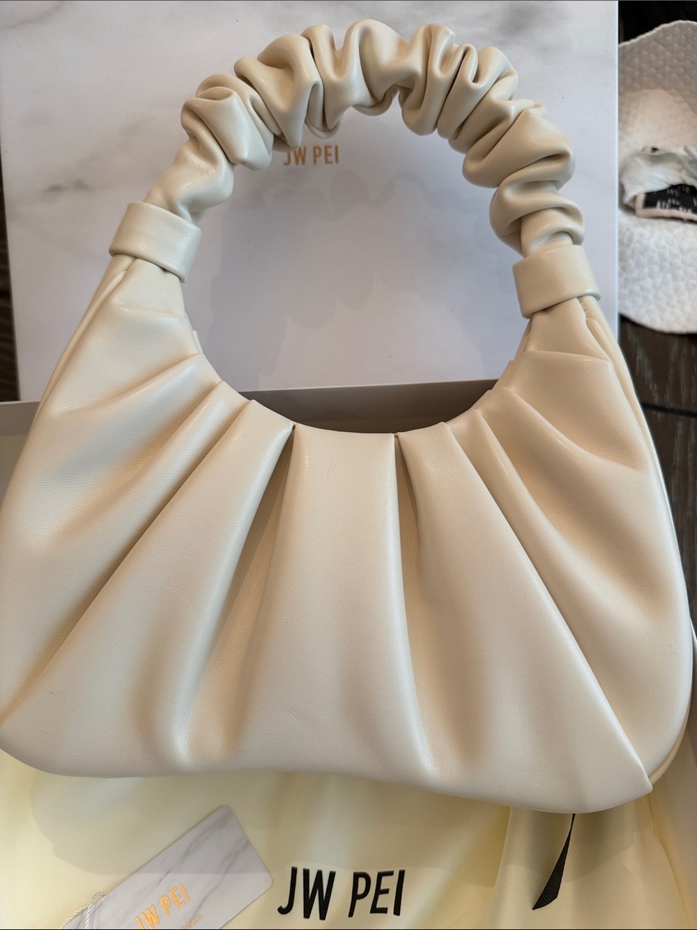 JW PEI Cream Pleated Ruched Handle Shoulder Bag – Used Once
